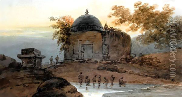 An Indian Temple Oil Painting - George Chinnery