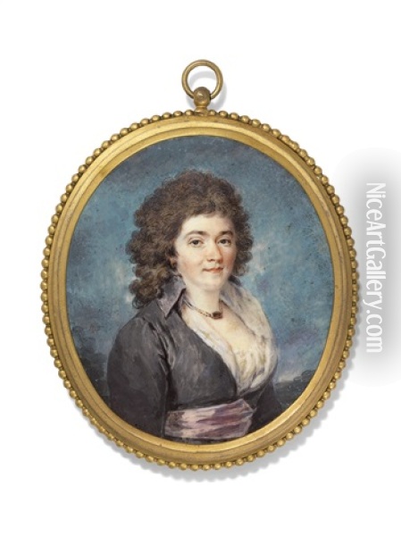 Countess Maria Ursula Franziska Esterhazy, Nee Von Hallwyl-mydorge, In Grey Dress With Pink Sash Oil Painting - Augustin Ritt