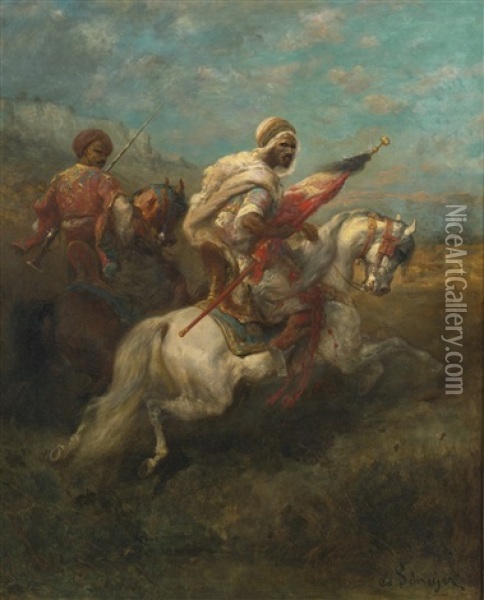 Two Scouts On Horseback Oil Painting - Adolf Schreyer