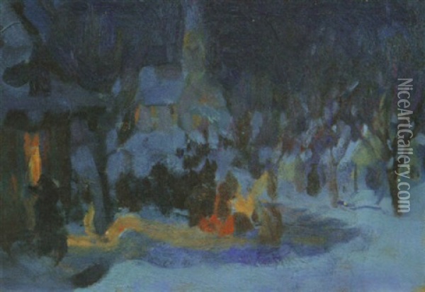 Heading To Midnight Mass Oil Painting - Clarence Alphonse Gagnon