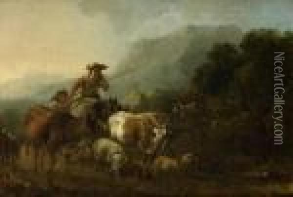 Ziehende Herde Oil Painting - Johann Christian Klengel