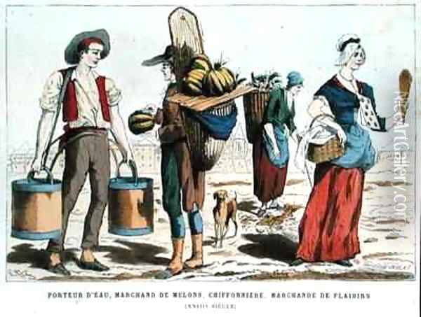Water Carrier Melon Seller Rag and Bone Woman and Confectionery Seller in the Eighteenth Century Oil Painting - Eriz
