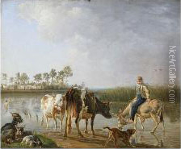 Pastoral Landscape Oil Painting - Jean Baptiste Berre