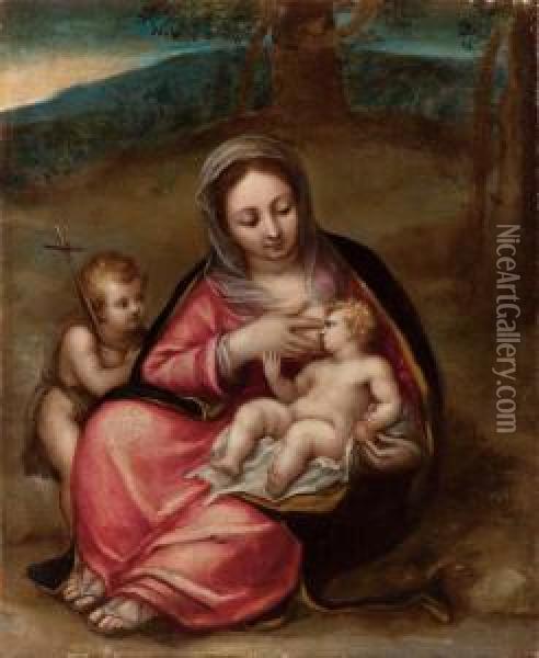Madonna Col Bambino E San Giovannino Oil Painting - Pomponio Allegri