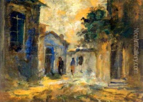 Village Scenes (2 Works) Oil Painting - Charalambos Paleologos