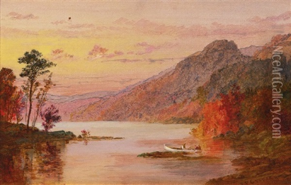 A Lake In The Catskill Mountains Oil Painting - Jasper Francis Cropsey