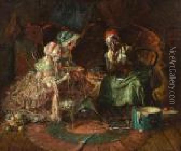 Reading The Tea Leaves Oil Painting - Harry Herman Roseland