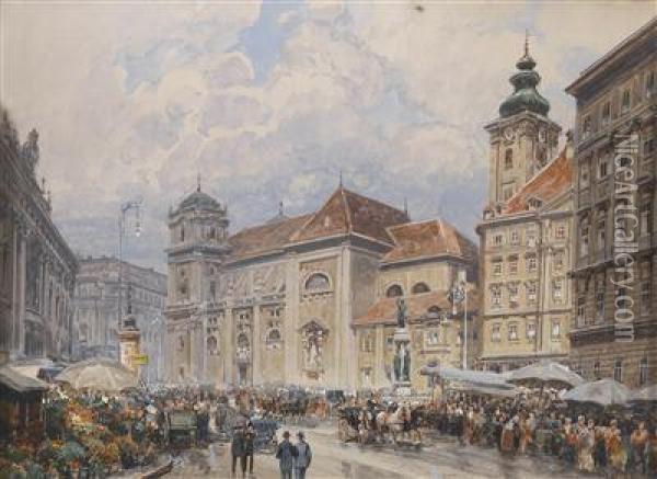 Die Freyung In Wien Oil Painting - Friedrich Frank