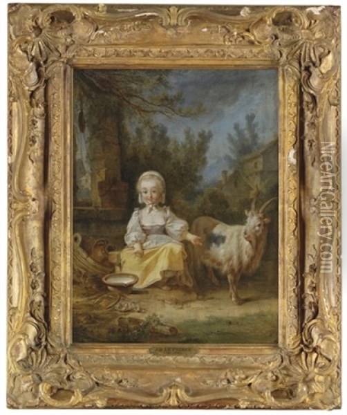 A Young Milkmaid And A Goat At A Well Oil Painting - Jean-Baptiste Leprince