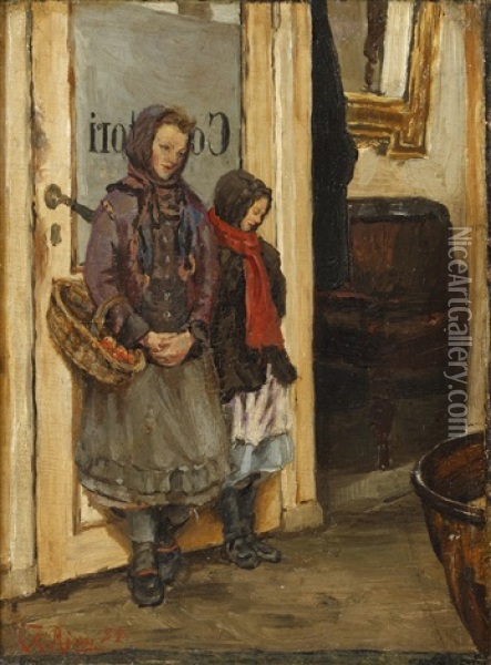 Children By A Doorway Oil Painting - Laurits Andersen Ring