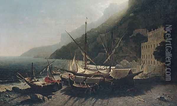 View at Amalfi, Bay of Salerno Oil Painting - George Loring Brown