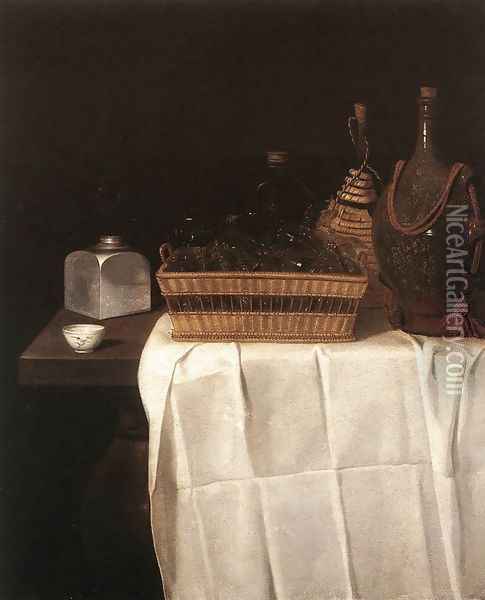 Still-Life with Glasses and Bottles 1641-44 Oil Painting - Sebastien Stoskopff
