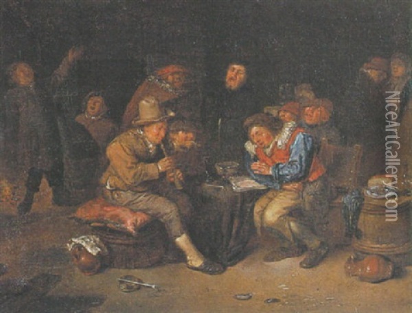 Peasants Carousing In An Inn Oil Painting - Egbert van Heemskerck the Younger
