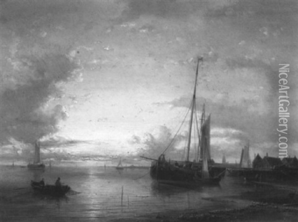 The Port Oil Painting - Barend Cornelis Koekkoek