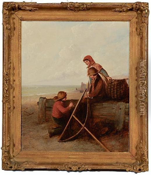 Mending The Nets Oil Painting - Alfred H. Green