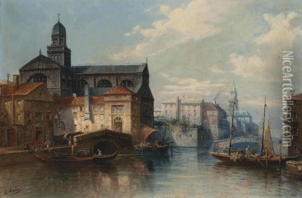 Vessels On A Venetian Canal Oil Painting - Karl Kaufmann