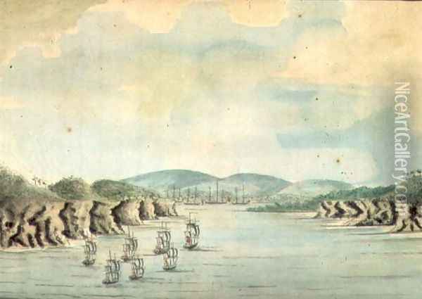 Sirius' and convoy, the Supply and Agent's Division going into Botany Bay, 1788 Oil Painting - William Bradley