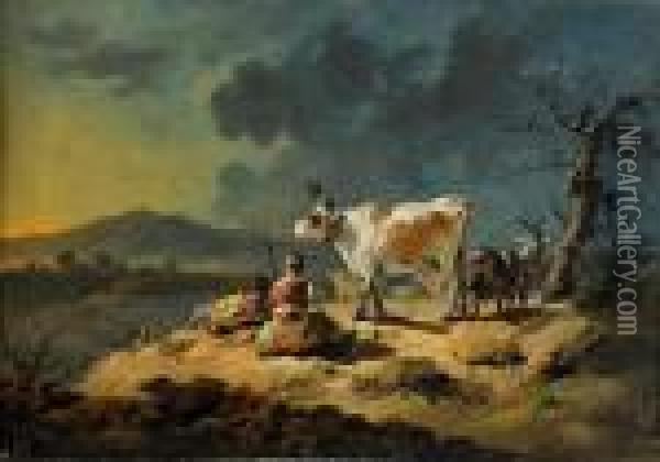 Pastoralt Landskap Oil Painting - Jean-Baptiste Pillement