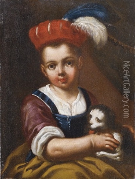Bambina Con Un Gatto Oil Painting - Antonio Mercurio Amorosi