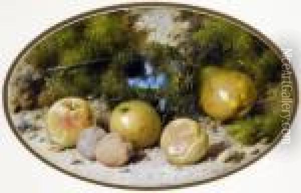 Still Life, Apples, Plums, Pear And Bird Nest Oil Painting - William Cruickshank