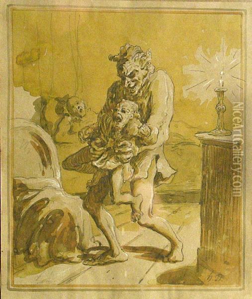 A Family Scene Oil Painting - Honore Daumier