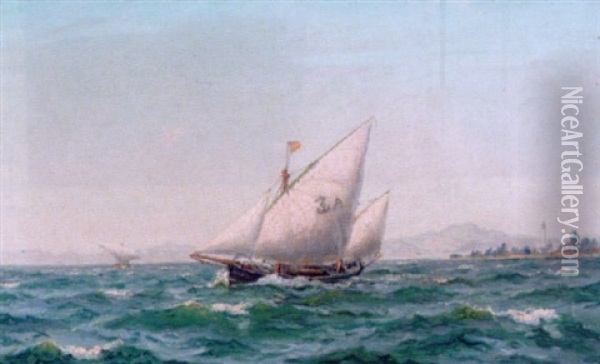 Marine Med Sejlskib I Middelhavet Oil Painting - Christian Benjamin Olsen
