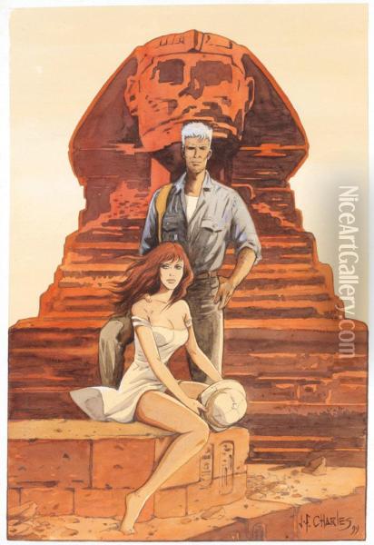 Le Sphinx, Fox Et Edith Oil Painting - A. Charles