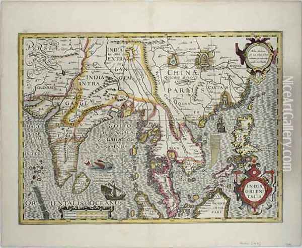 The Indian Subcontinent to the Philippines by way of the northern portions of the Indonesian archipelago and the Malay Peninsula Oil Painting - Jodocus Hondius