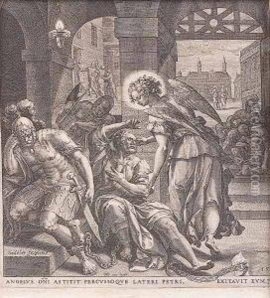 Peter Freed From Prison By The Angel Oil Painting - Johannes I Sadeler