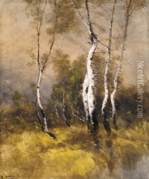 Birch Trees Oil Painting - Bela Von Spanyi