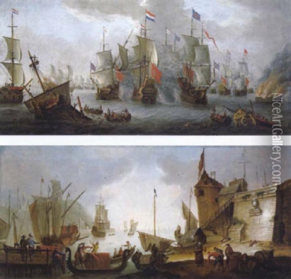 Die Vier-tage-seeschlacht Zwichen Der Hollandischen Und Englischen Flotte 1666 Oil Painting - Orazio Grevenbroeck