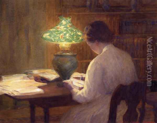 The Evening Lamp Oil Painting - Mina Fonda Ochtman