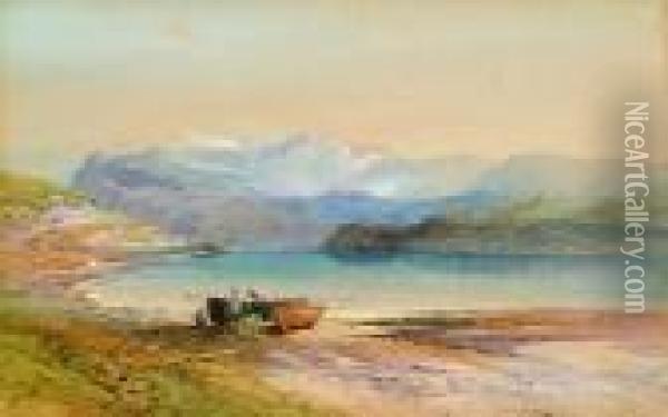 Mountainous Landscape With Lake And Boat Oil Painting - Thomas Miles Richardson