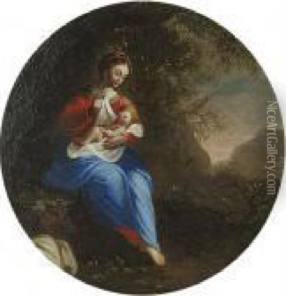 The Madonna And Child In A Landscape Oil Painting - Jacques De Stella