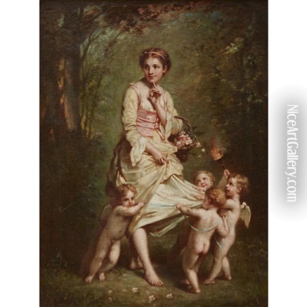 Maiden With Cherubs Oil Painting - Charles Joshua Chaplin
