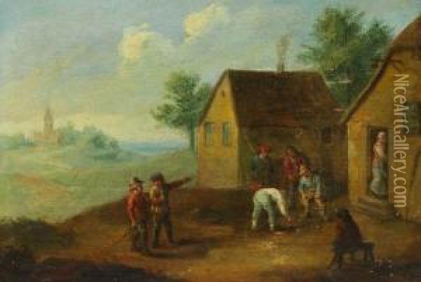 Bauern Beim Bocciaspiel Vor Einem Wirtshaus Oil Painting - Thomas Van Apshoven