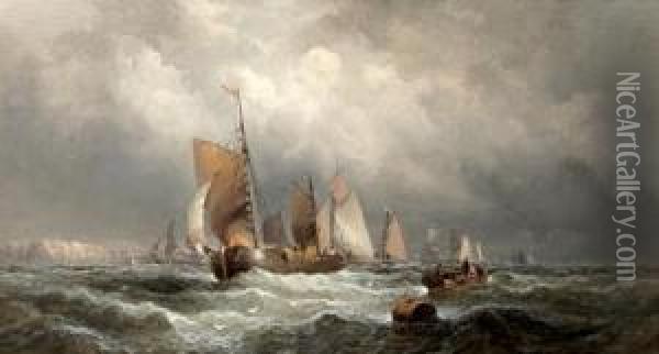 Fishing Fleet Off A Distant Coast Oil Painting - Charles Thorneley