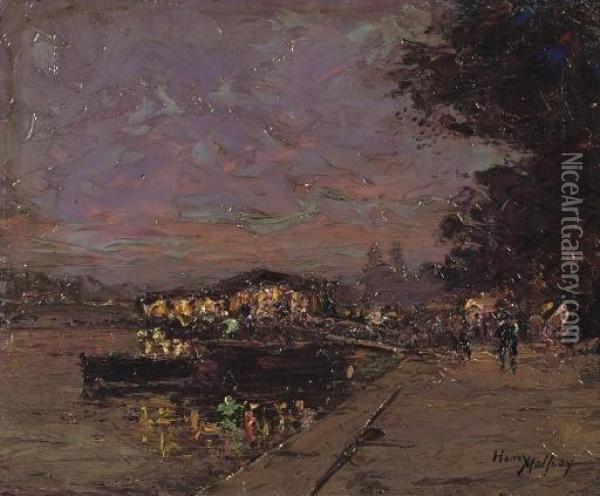 Along The Seine, Paris Oil Painting - Henri Malfroy