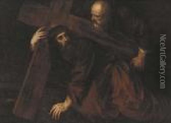 Christ Carrying The Cross With Simon Of Cyrene Oil Painting - Guercino