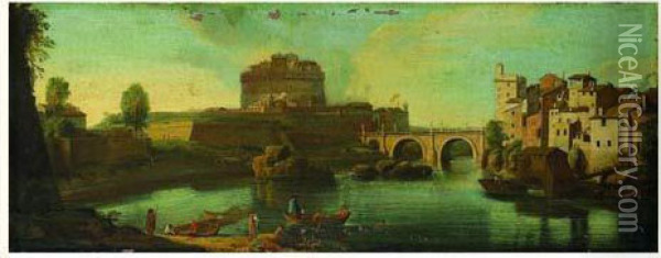 Rome : Vue Du Chateau Saint-ange Et Du Pont Saint-ange Oil Painting - (circle of) Wittel, Gaspar van (Vanvitelli)