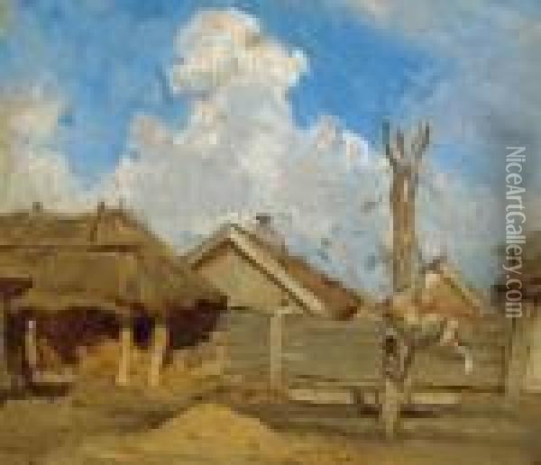 Hungarian Farm Yard Oil Painting - August Xaver Karl von Pettenkofen