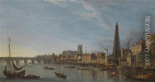 London, The York Buildings Water Tower, Westminster Abbey Beyond Oil Painting - Samuel Scott