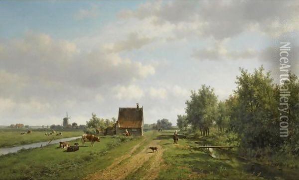 A Summer Landscape With Figures And Cattle Oil Painting - Willem Vester