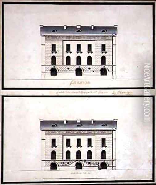 Elevations of a Neo Classical Villa for a Gentleman Oil Painting - B.J. De Warlerlyers