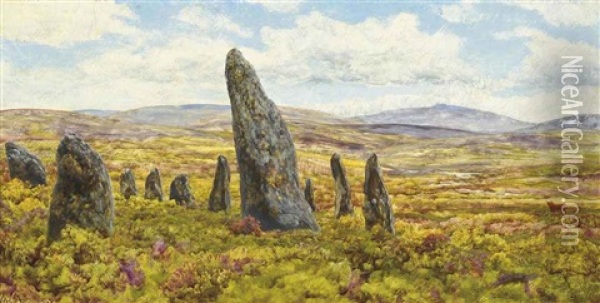 Stone Circle On Dartmoor Oil Painting - John Brett