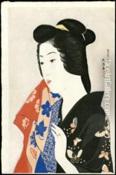 Woman Holding A Towel Oil Painting - Goyo Hashiguchi