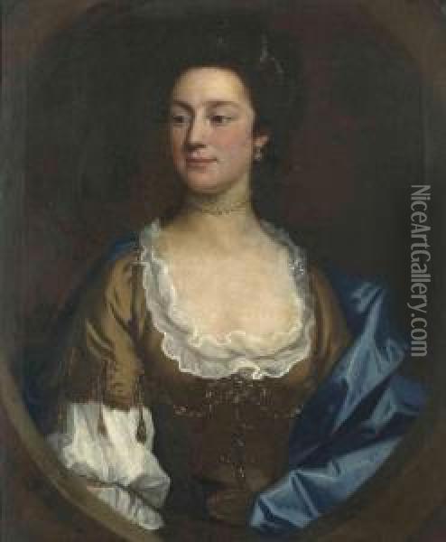 Portrait Of Lady Catherine 
Hanmer, Bust-length, In A Browndecollete Dress And Shawl, With A Pearl 
Necklace Oil Painting - Allan Ramsay