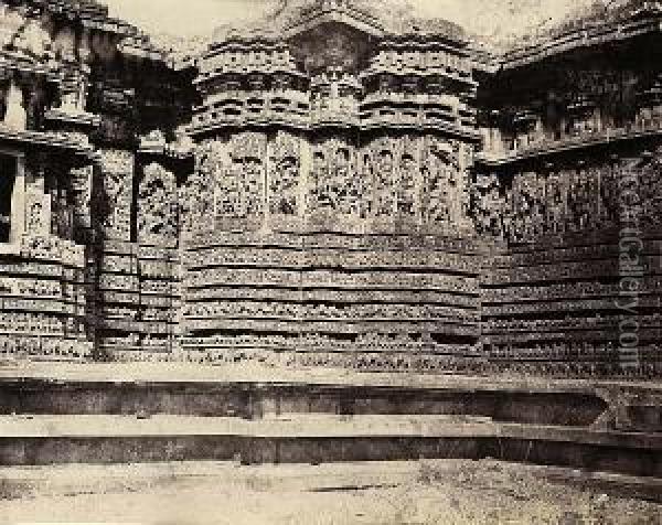 Detail From A Temple At Halebidu, Karnataka Oil Painting - Andrew Ch. Brisbane Neill