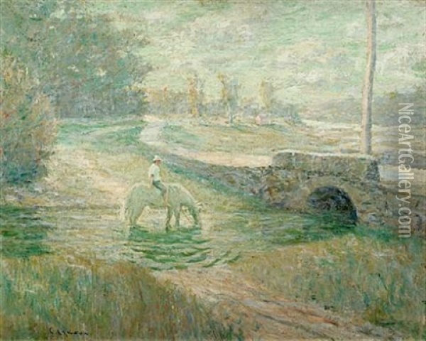 Watering The White Horse Oil Painting - Ernest Lawson