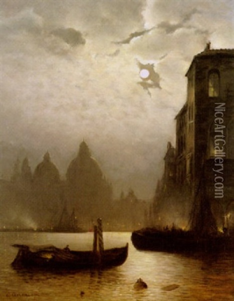 Abendliches Fest Am Canale Grande In Venedig Oil Painting - Andreas Achenbach